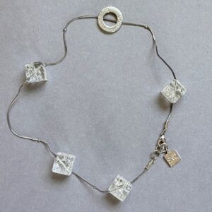 SNO of SWEDEN Necklace Crackle Clear Resin Cubes 18" Silver Disc Station Chain